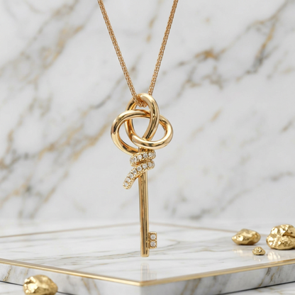 Tiffany Knot Key Diamond Necklace White Gold (18K) Diamond Men,Women Fashion Pendant Necklace (Pink Gold)