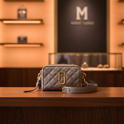 Marc Jacobs The Quilted Softshot M0015419 Women's Leather Shoulder Bag Gray Beige