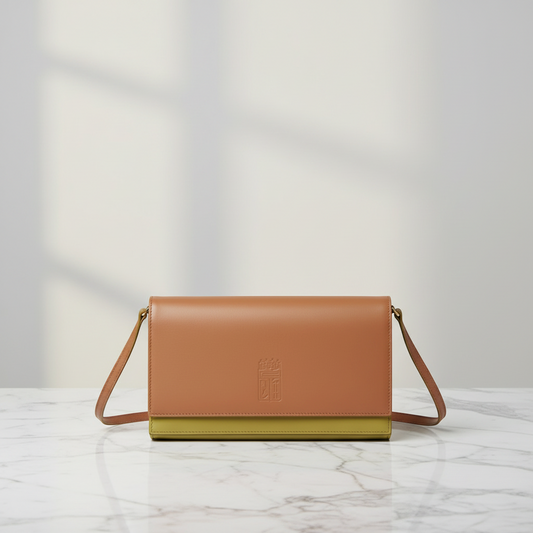 Morabito Le Blason Women's Leather Clutch Bag,Shoulder Bag Brown,Light Green