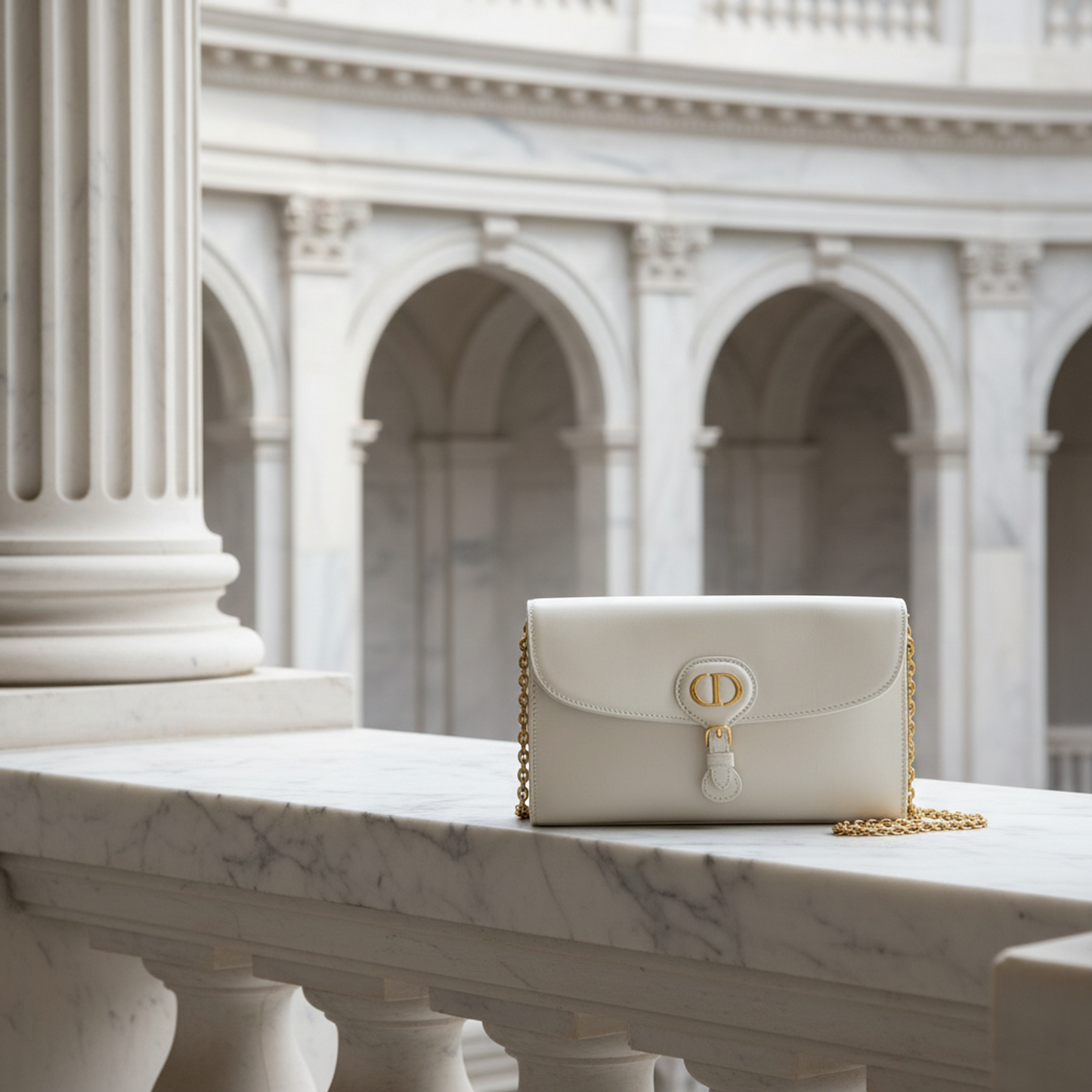 Christian Dior Bobby EastWest Chain Shoulder Bag Women's Leather Clutch Bag,Shoulder Bag White