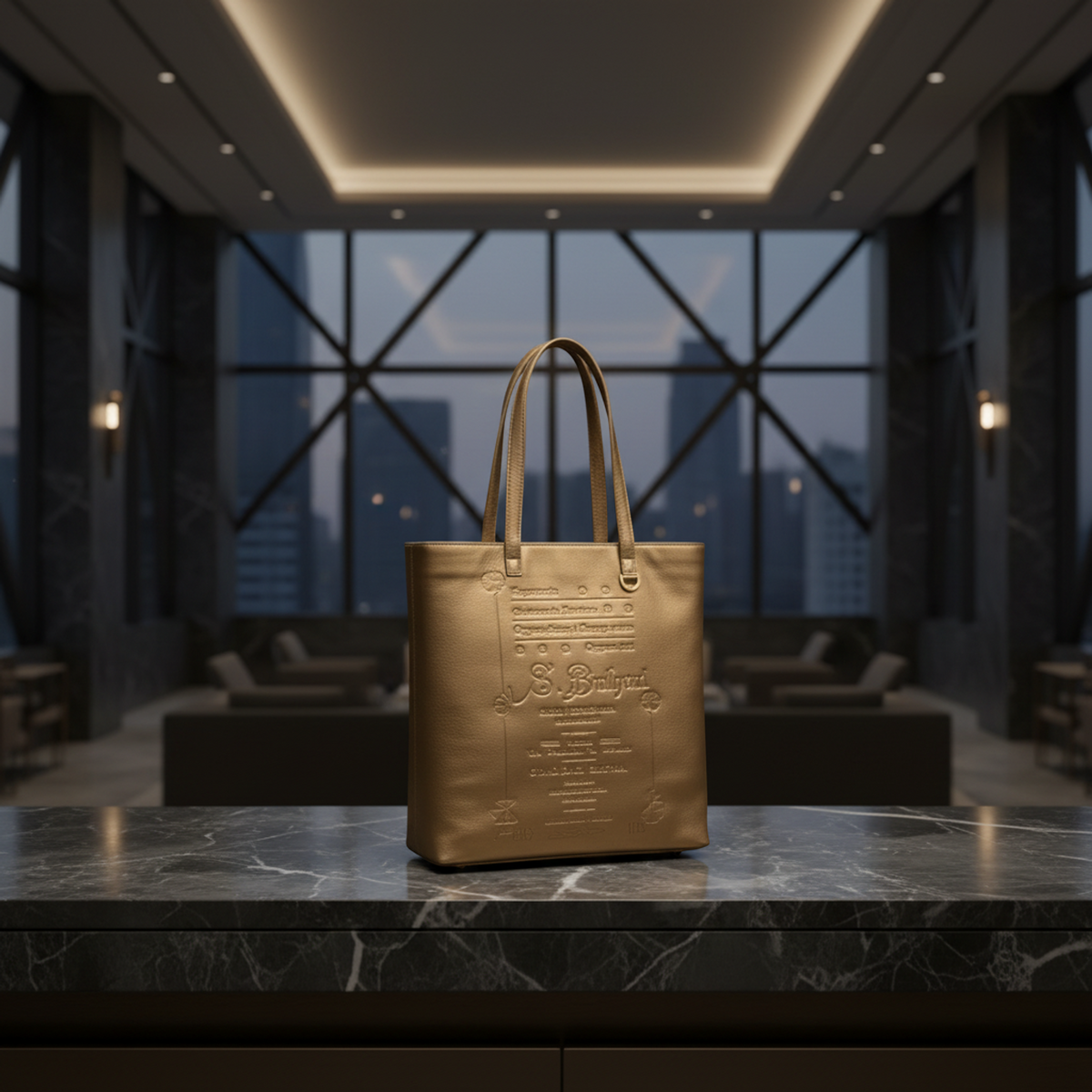 Bvlgari Collezione Women's Leather Tote Bag Gold Brown