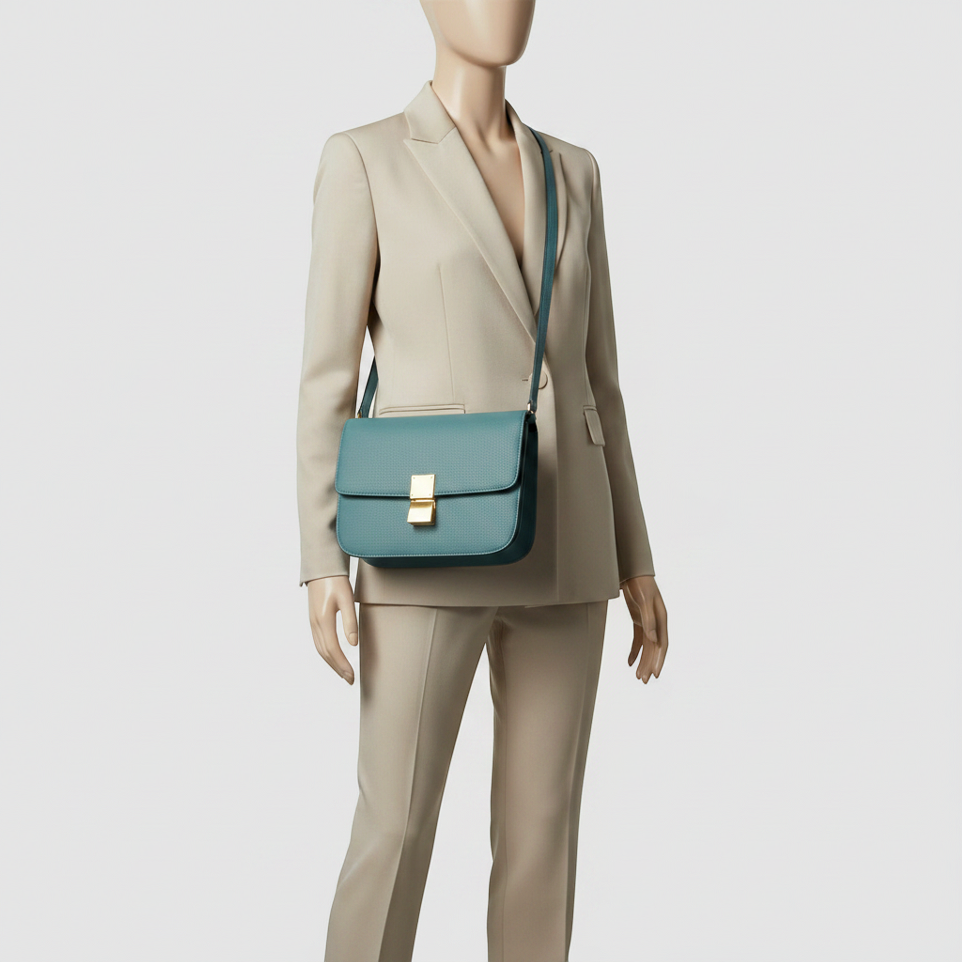 Celine Classic Box Medium 164173DLS Women's Leather Shoulder Bag Light Blue