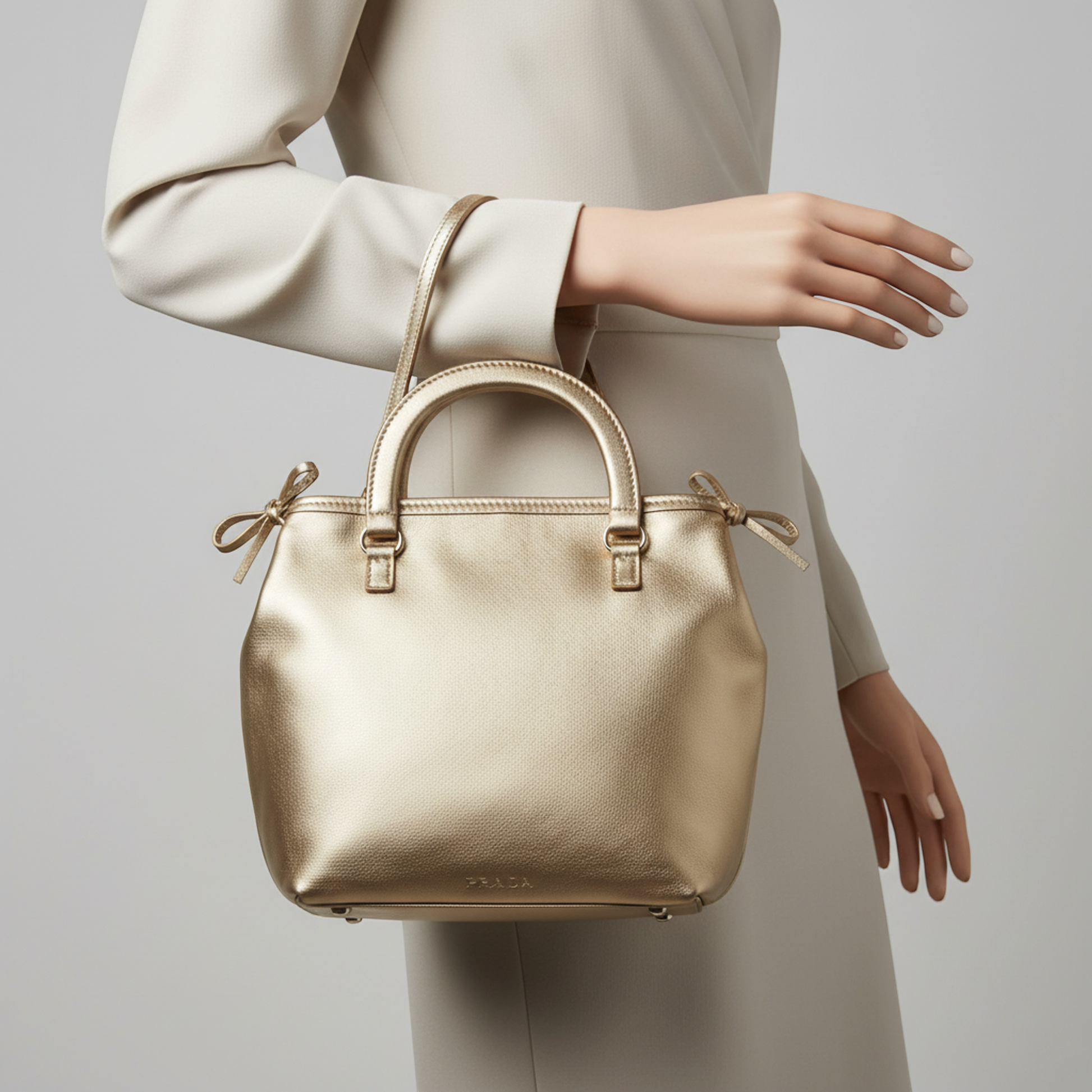 Prada BOW METAL BN0706 Women's Leather Handbag,Shoulder Bag Gold