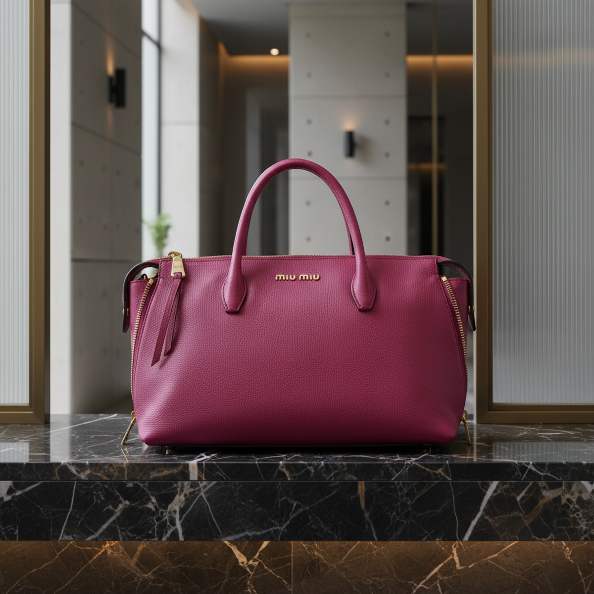 Miu Miu MADRAS RN1016 Women's Leather Handbag,Shoulder Bag Pink