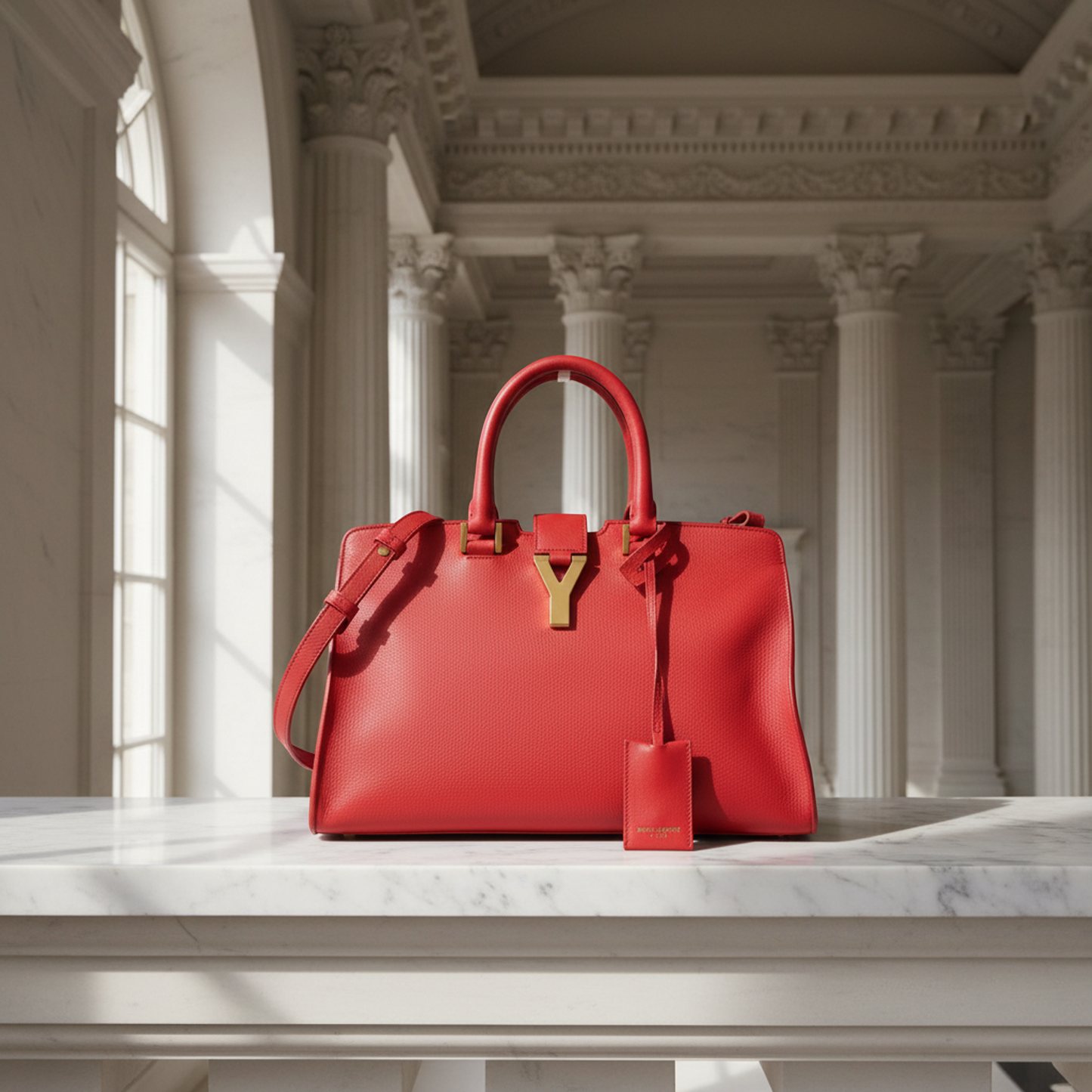Saint Laurent Petit Cabass 311210 Women's Leather Handbag,Shoulder Bag Red Color