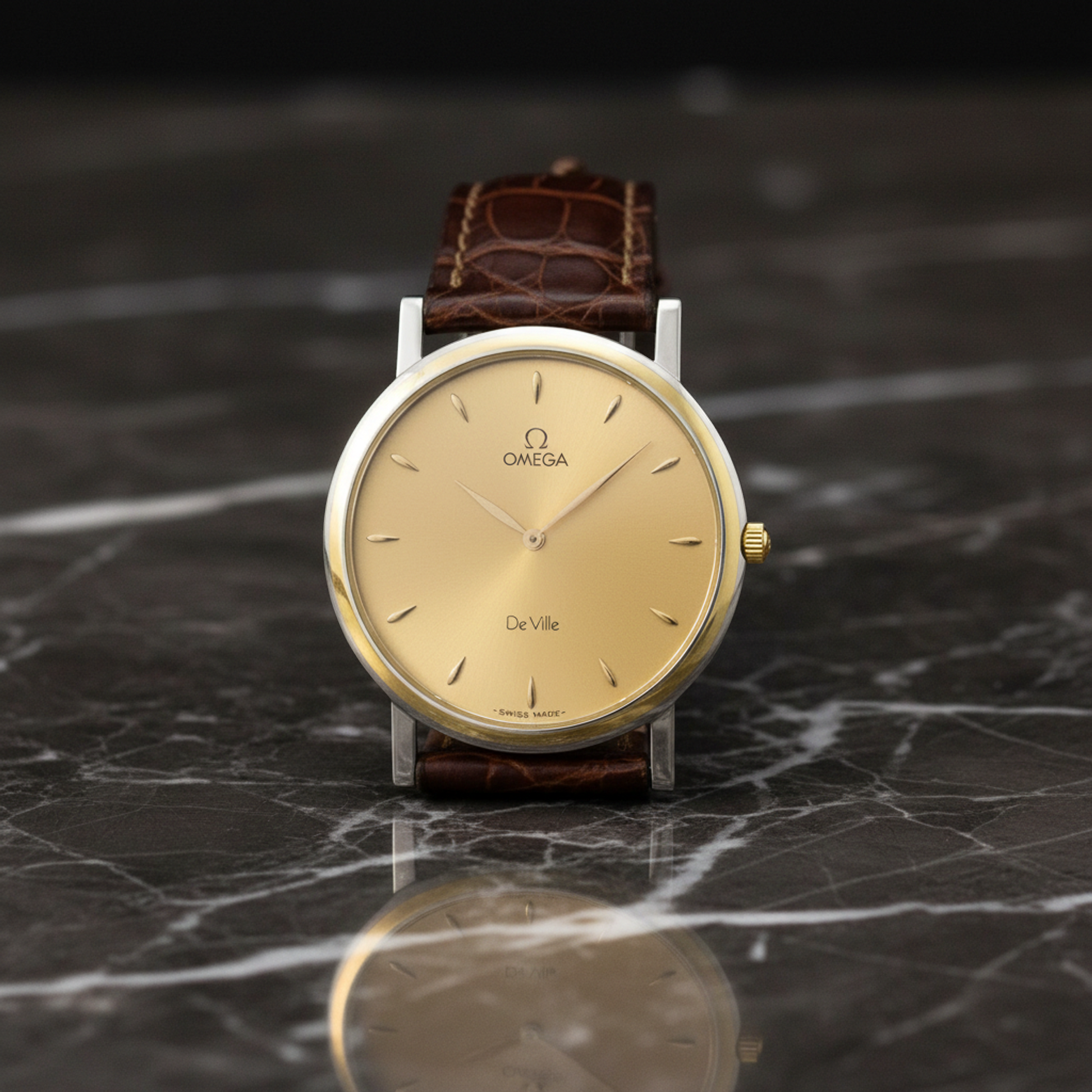 OMEGA De Ville Prestige Quartz Gold Plated Mens Watch 7400.11 Polished