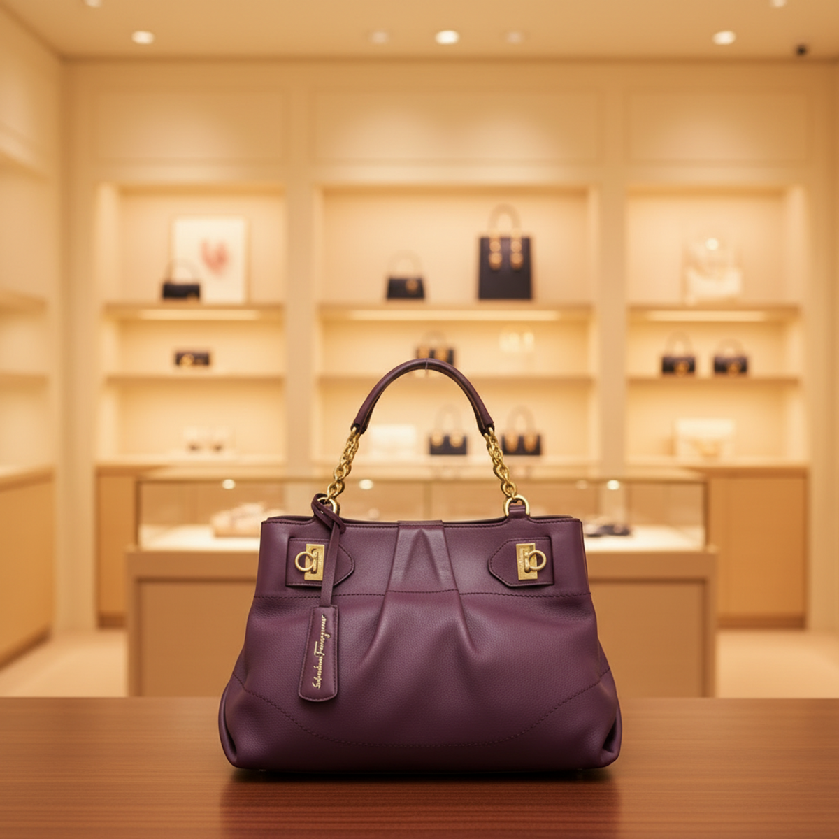 Salvatore Ferragamo Gancini EE-21 D477 Women's Leather Handbag,Shoulder Bag Purple