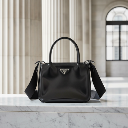 Prada Brushed Leather SPAZZOLATO 1BA320 Women's Leather Handbag,Shoulder Bag Black