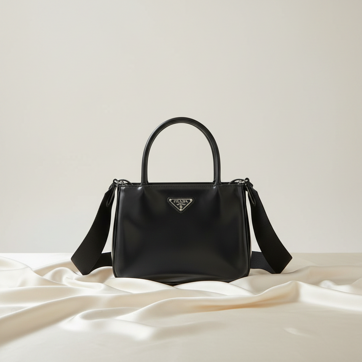 Prada Brushed Leather SPAZZOLATO 1BA320 Women's Leather Handbag,Shoulder Bag Black