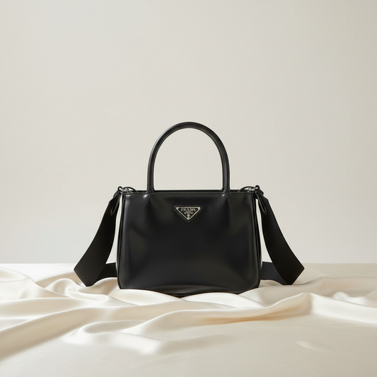 Prada Brushed Leather SPAZZOLATO 1BA320 Women's Leather Handbag,Shoulder Bag Black