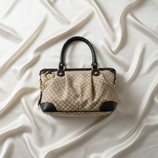 Gucci Sukey Diamante 247902 Women's Canvas,Leather Handbag,Shoulder Bag Beige,Black