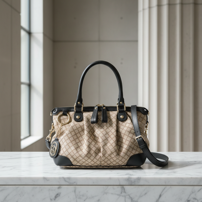 Gucci Sukey Diamante 247902 Women's Canvas,Leather Handbag,Shoulder Bag Beige,Black