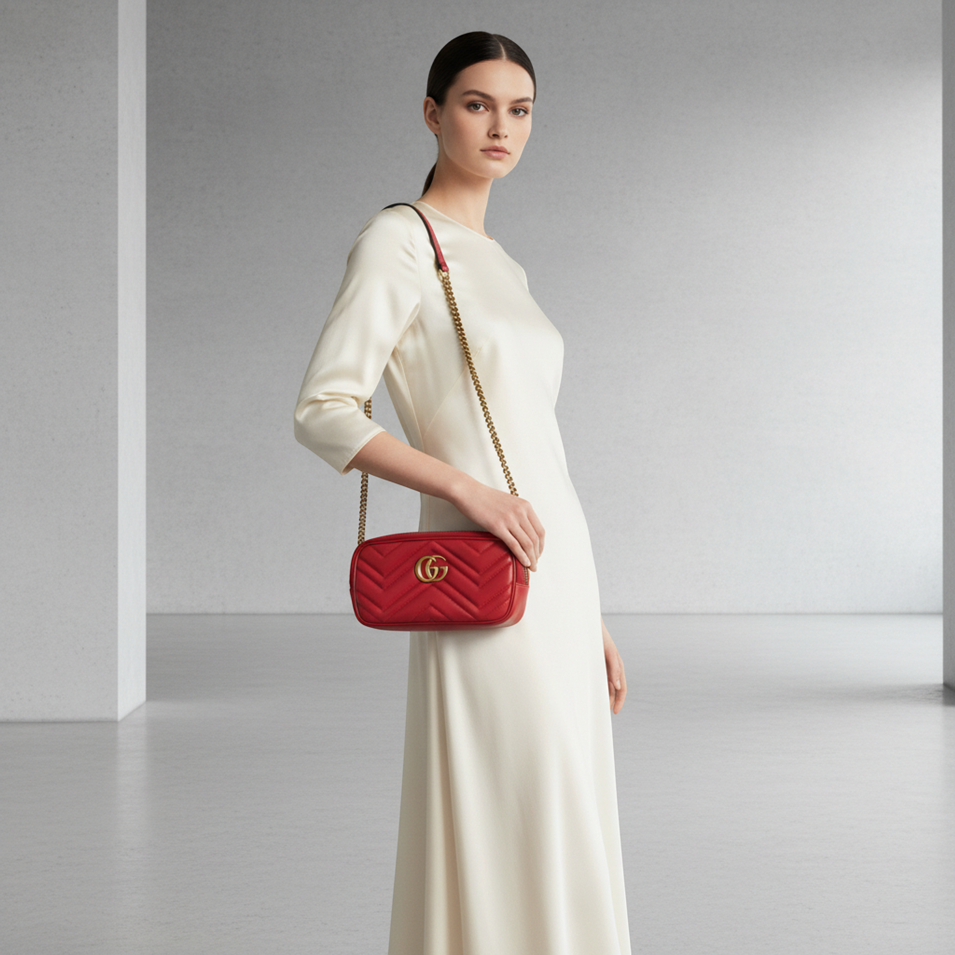 Gucci GG Marmont 546581 Women's Leather Shoulder Bag Red Color