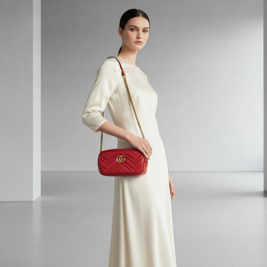 Gucci GG Marmont 546581 Women's Leather Shoulder Bag Red Color