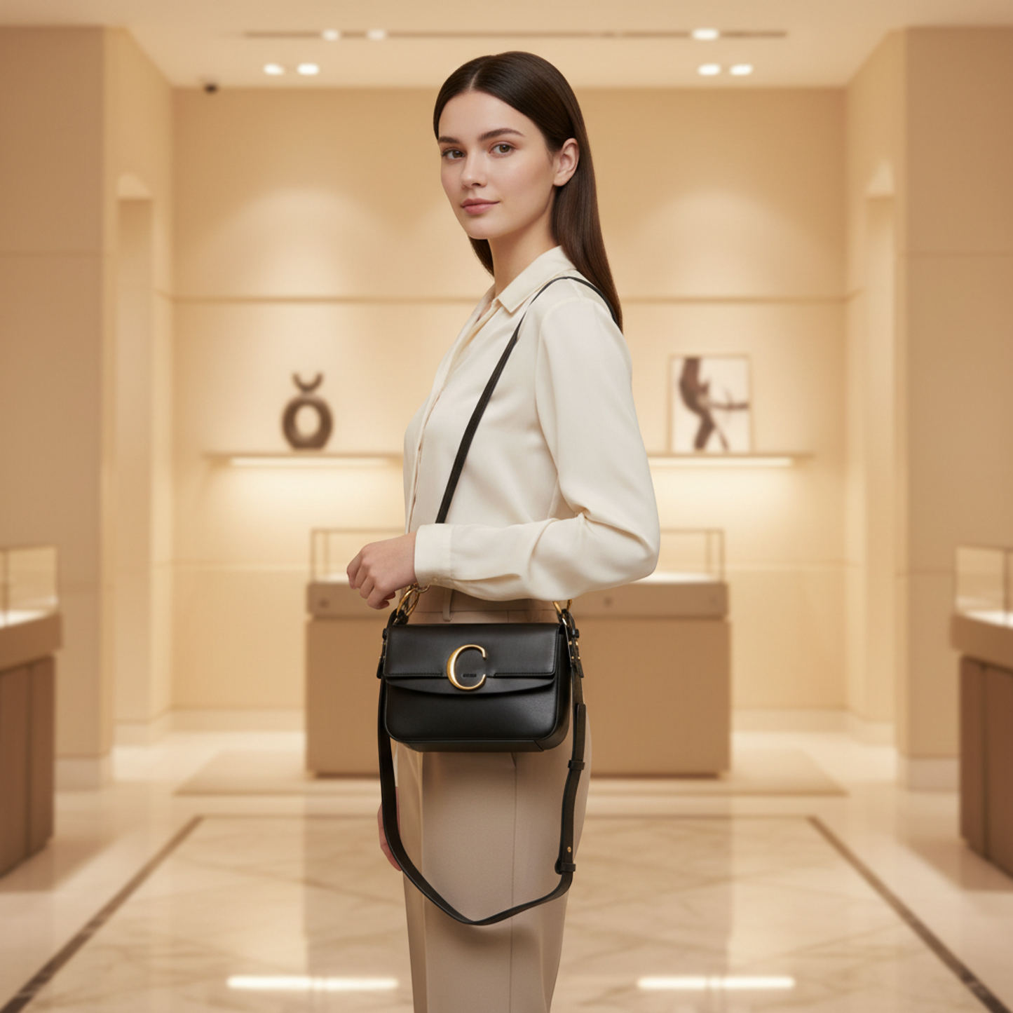 Chloé Chloe C Double Carry Bag Women's Leather Handbag,Shoulder Bag Black