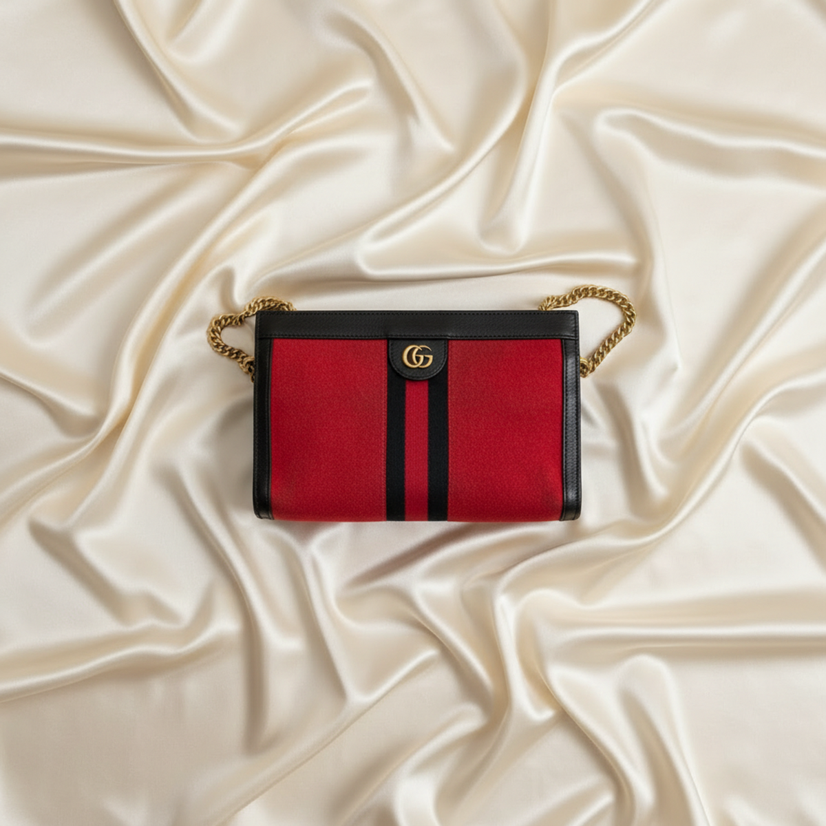 Gucci Ophidia 503877 Women's Leather,Suede Shoulder Bag Black,Red Color