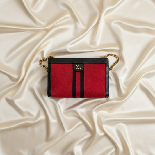 Gucci Ophidia 503877 Women's Leather,Suede Shoulder Bag Black,Red Color