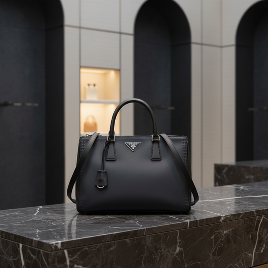 Prada Galleria CITY CALF BN2274 Women's Leather Handbag,Shoulder Bag Black,Dark Navy