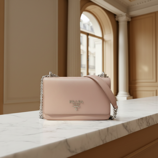 Prada Saffiano Chain Shoulder Bag 1BD144 Women's Leather Shoulder Bag Pink Beige
