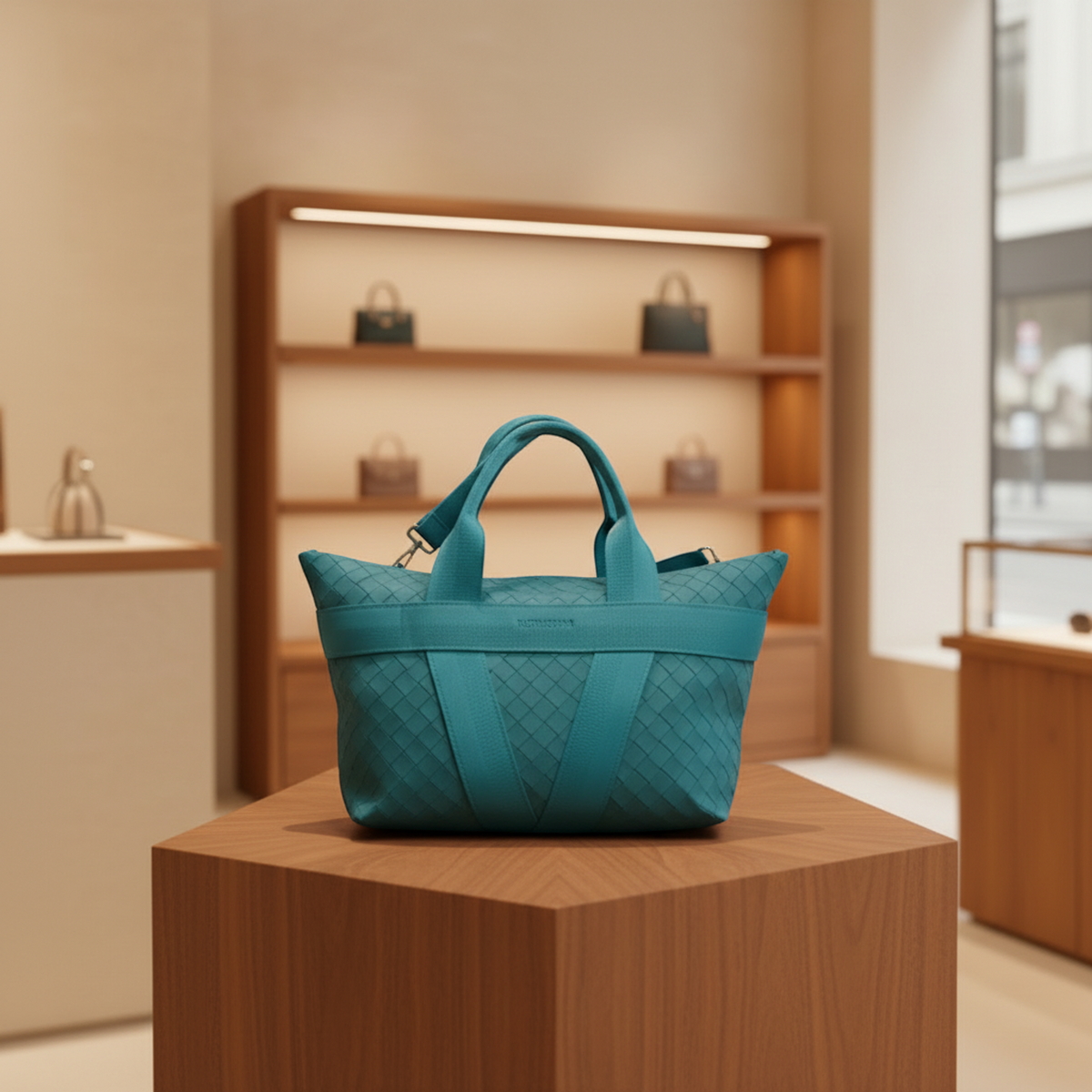 Bottega Veneta Intrecciato BUFFER Men's Rubber Shoulder Bag,Tote Bag Blue