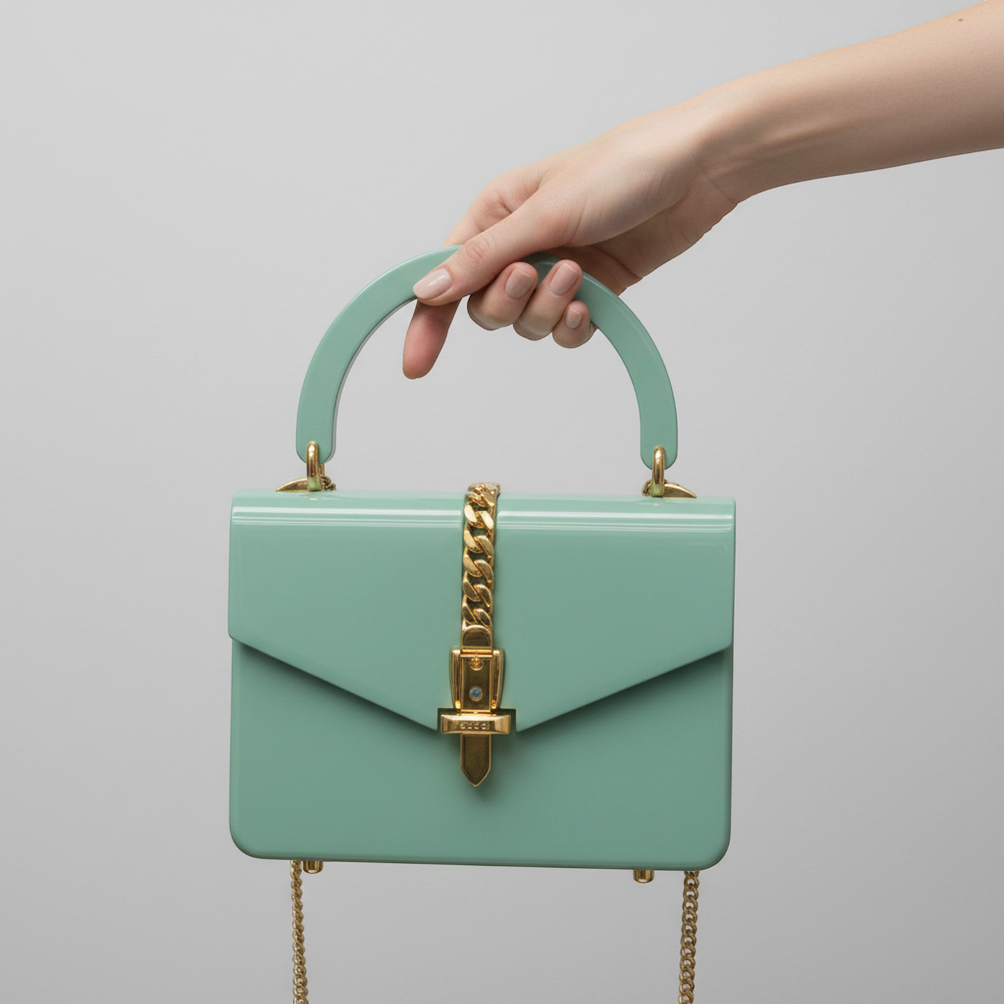 Gucci Sylvie 1969 Acrylic Mini 589482 Women's Acrylic Handbag,Shoulder Bag Light Green
