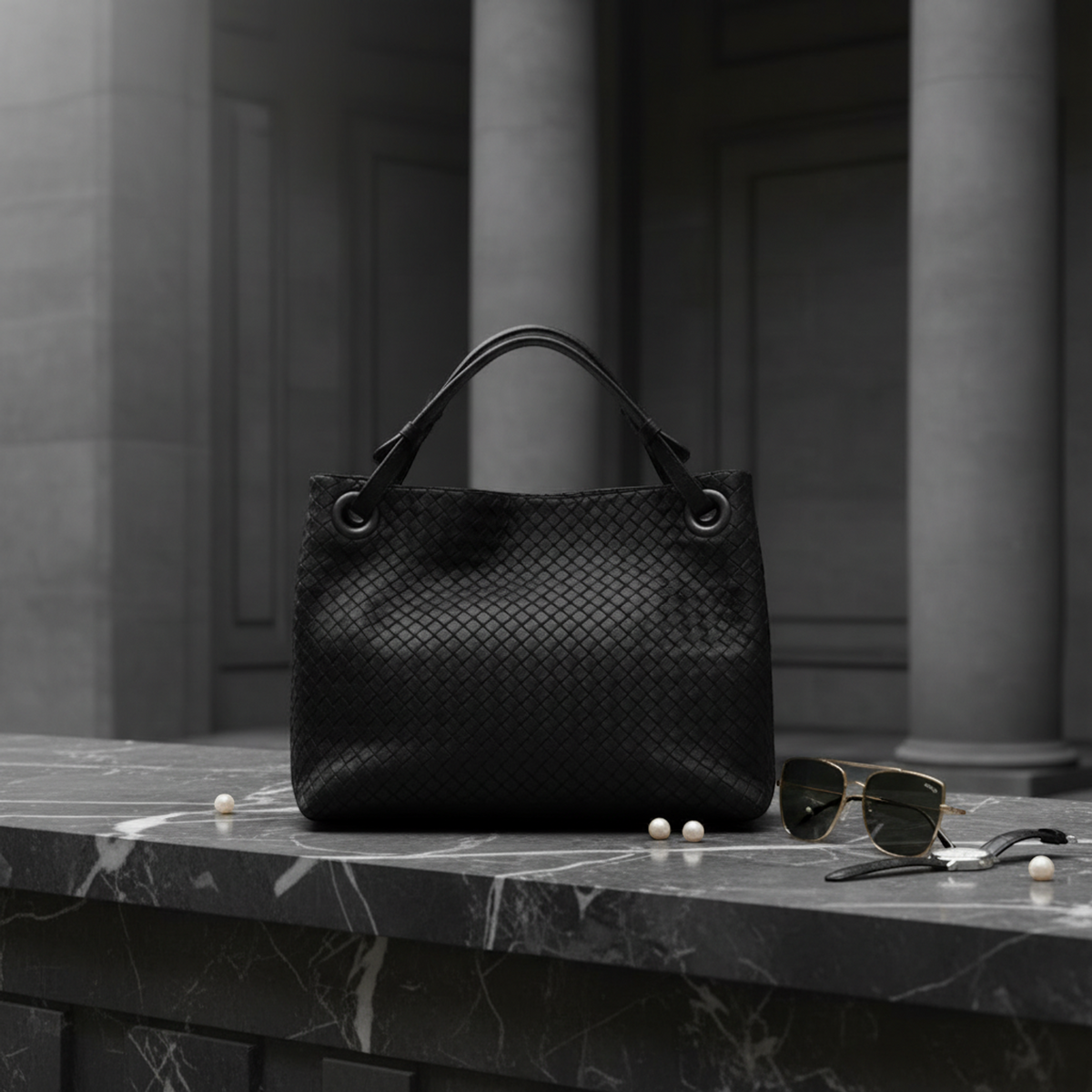 Bottega Veneta Intrecciato Medium Garda Bag 179320 Women's Leather Handbag Black