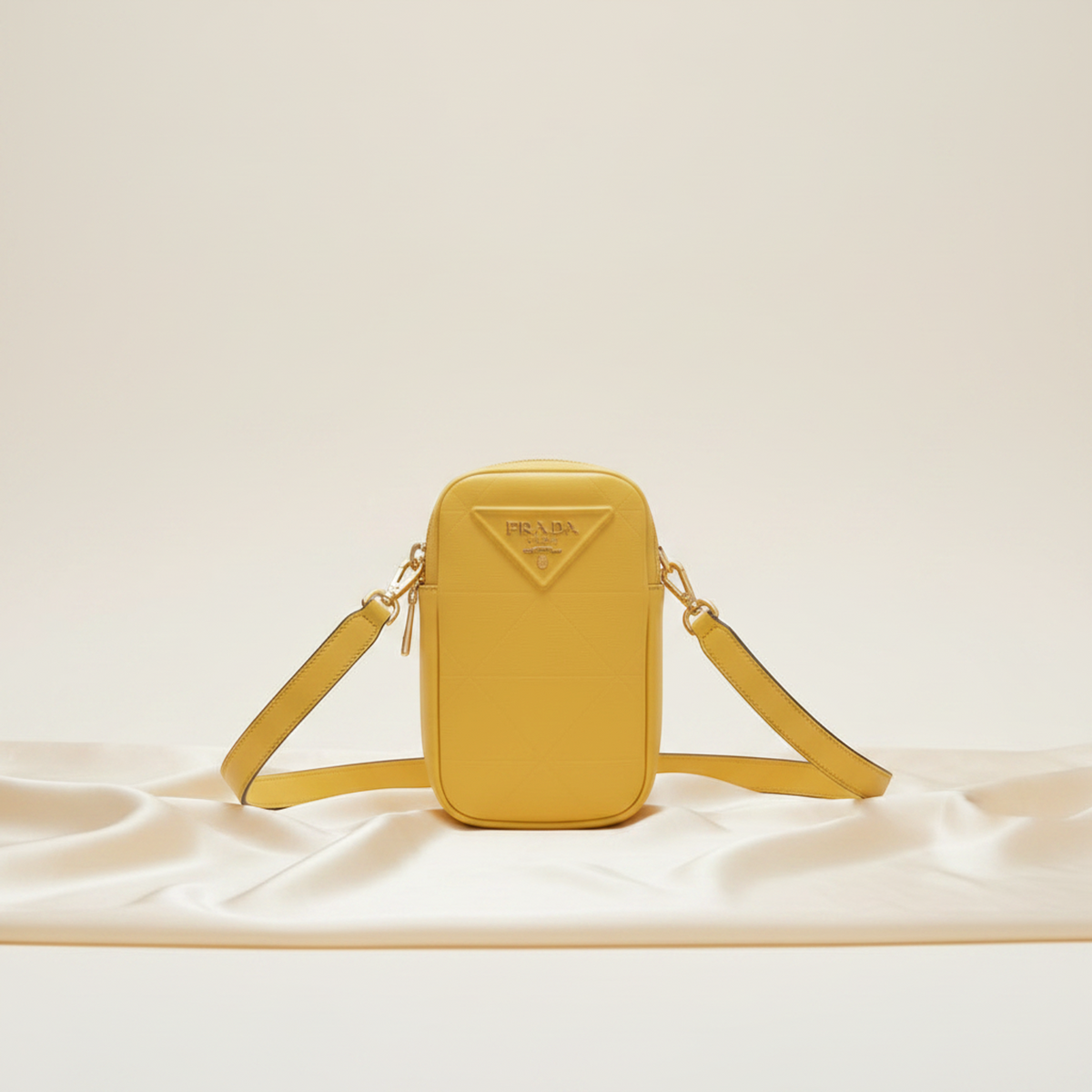 Prada Small Shoulder Pouch PELLETTERIA 9Y21OM Women's Leather Pouch,Shoulder Bag Yellow