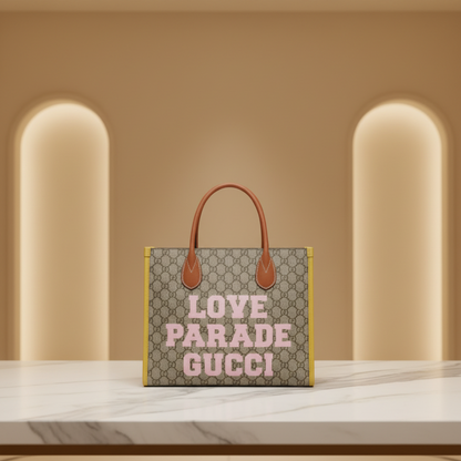 Gucci 680956 Women's GG Supreme,Leather Shoulder Bag,Tote Bag Beige,Pink,Yellow