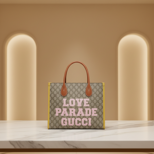 Gucci 680956 Women's GG Supreme,Leather Shoulder Bag,Tote Bag Beige,Pink,Yellow