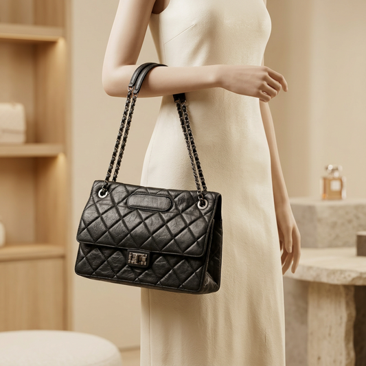 Chanel 2.55 Chain Shoulder Bag Women's Leather Handbag,Shoulder Bag Black