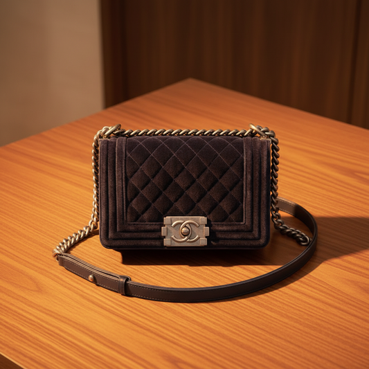 Chanel Boy Chanel Chain Shoulder Bag Women's Velvet Shoulder Bag Navy