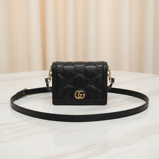 Gucci GG Matelasse Mini Shoulder Bag 723777 Women's Leather Handbag,Shoulder Bag Black