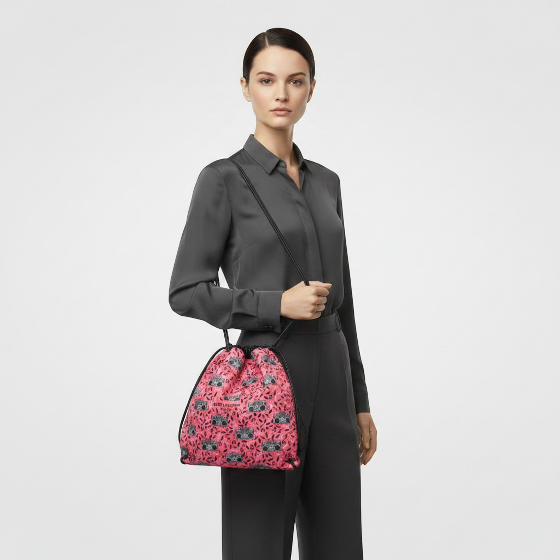 Saint Laurent Teddy Drawstring Bag 553919 Men,Women Leather,Canvas Backpack Black,Pink
