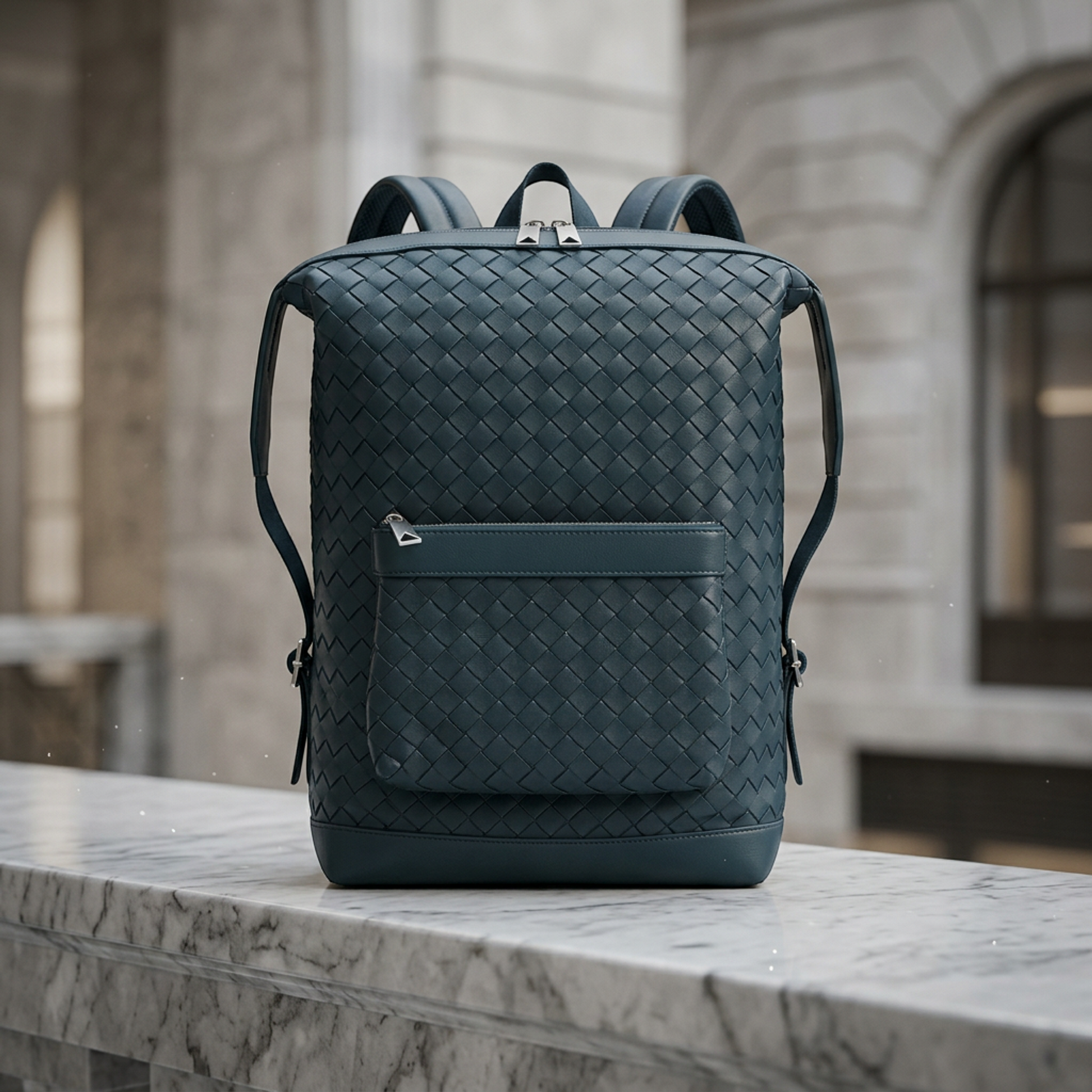 Bottega Veneta Intrecciato Men's Leather Backpack Navy