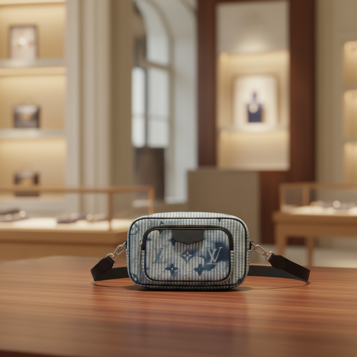 Louis Vuitton Monogram Outdoor Pouch Summer Collection M80462 Men,Women Pouch,Shoulder Bag Blue,White