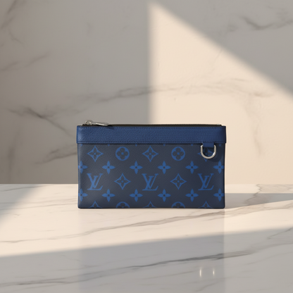 Louis Vuitton Taiga Pochette Discovery PM M30278 Men's Clutch Bag Cobalt