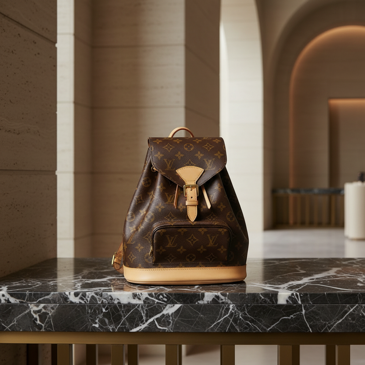Louis Vuitton Monogram Montsouris MM M51136 Women's Backpack Brown
