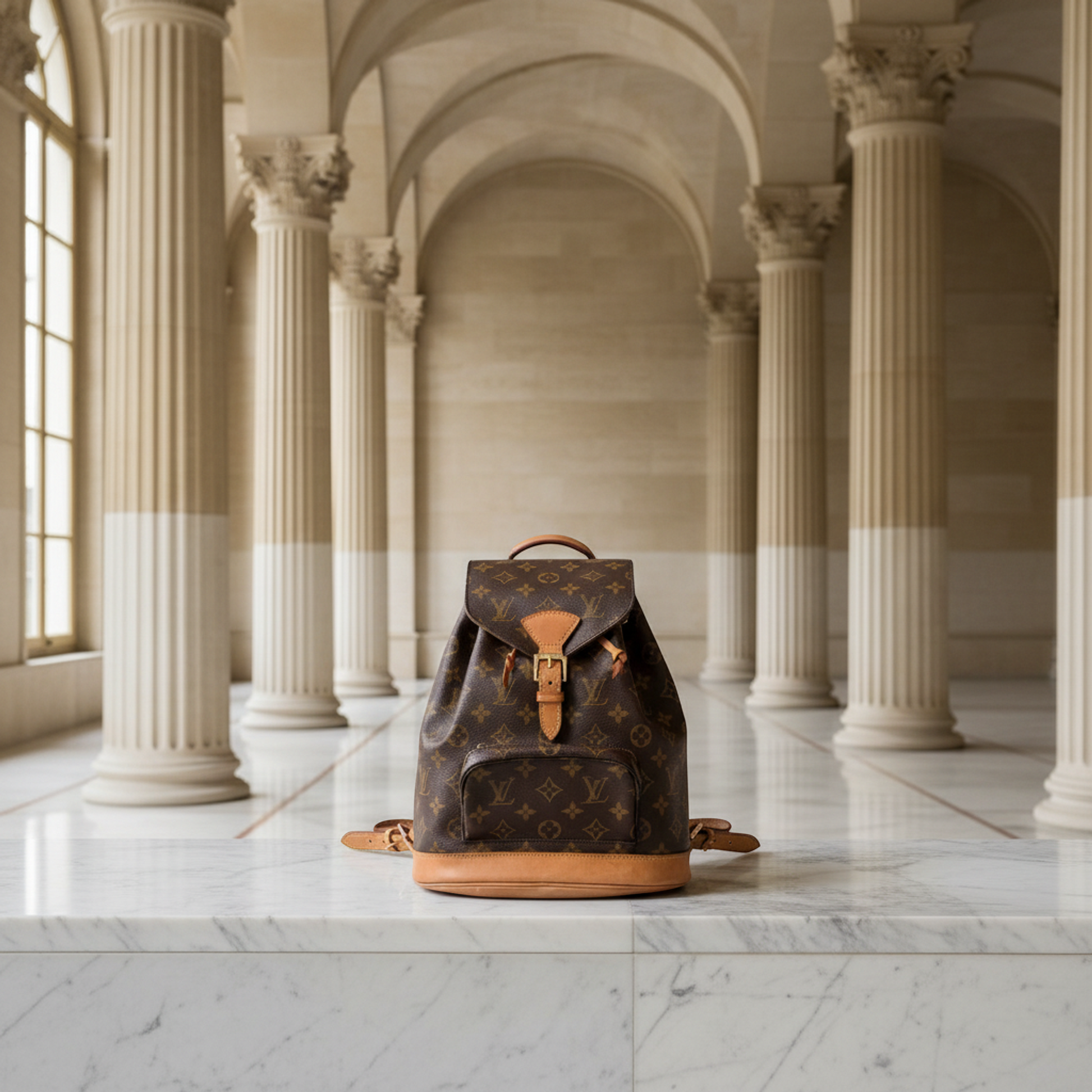 Louis Vuitton Monogram Montsouris MM M51136 Women's Backpack Brown