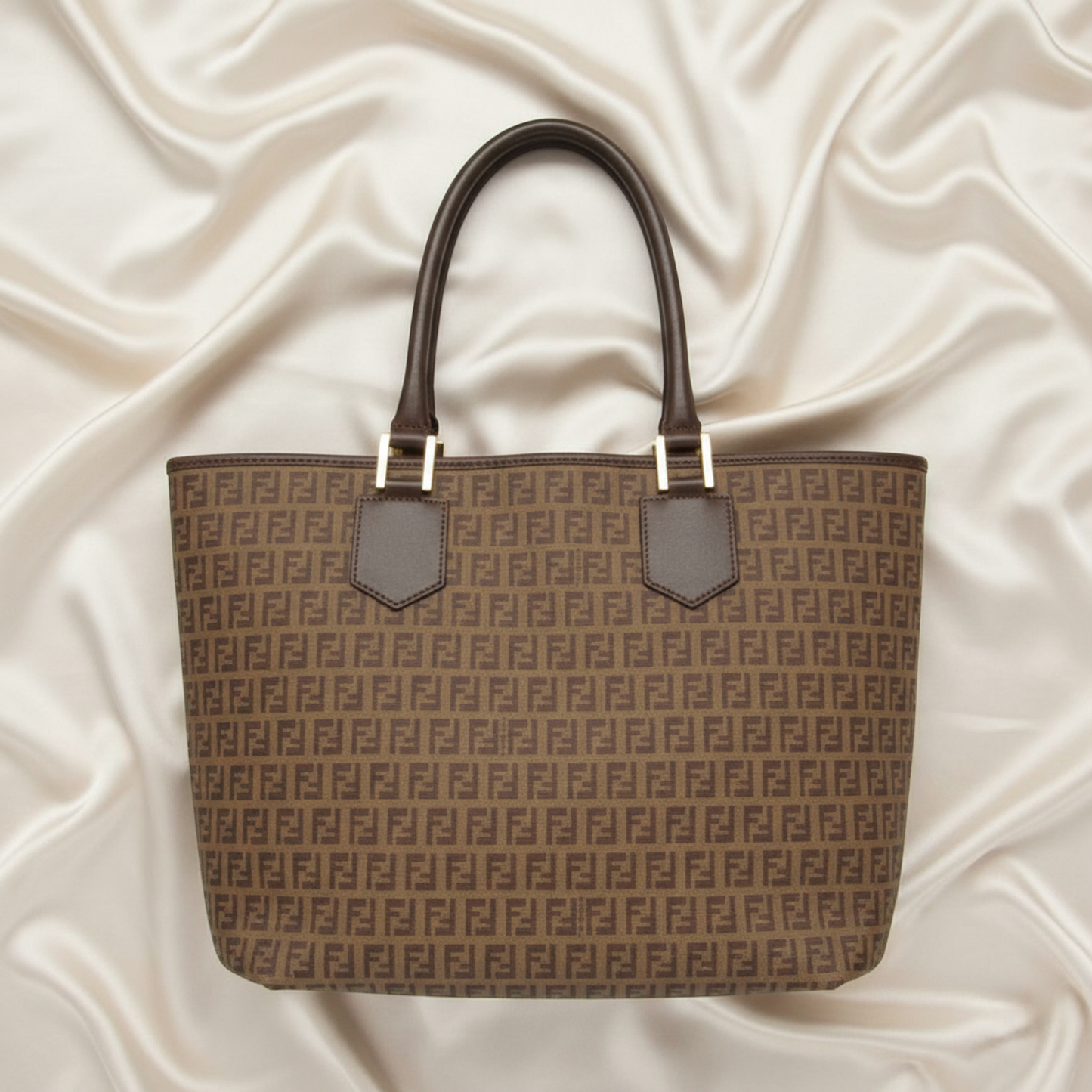 Fendi Zucchino 8BH240 Women's Leather,PVC Tote Bag Brown,Light Brown
