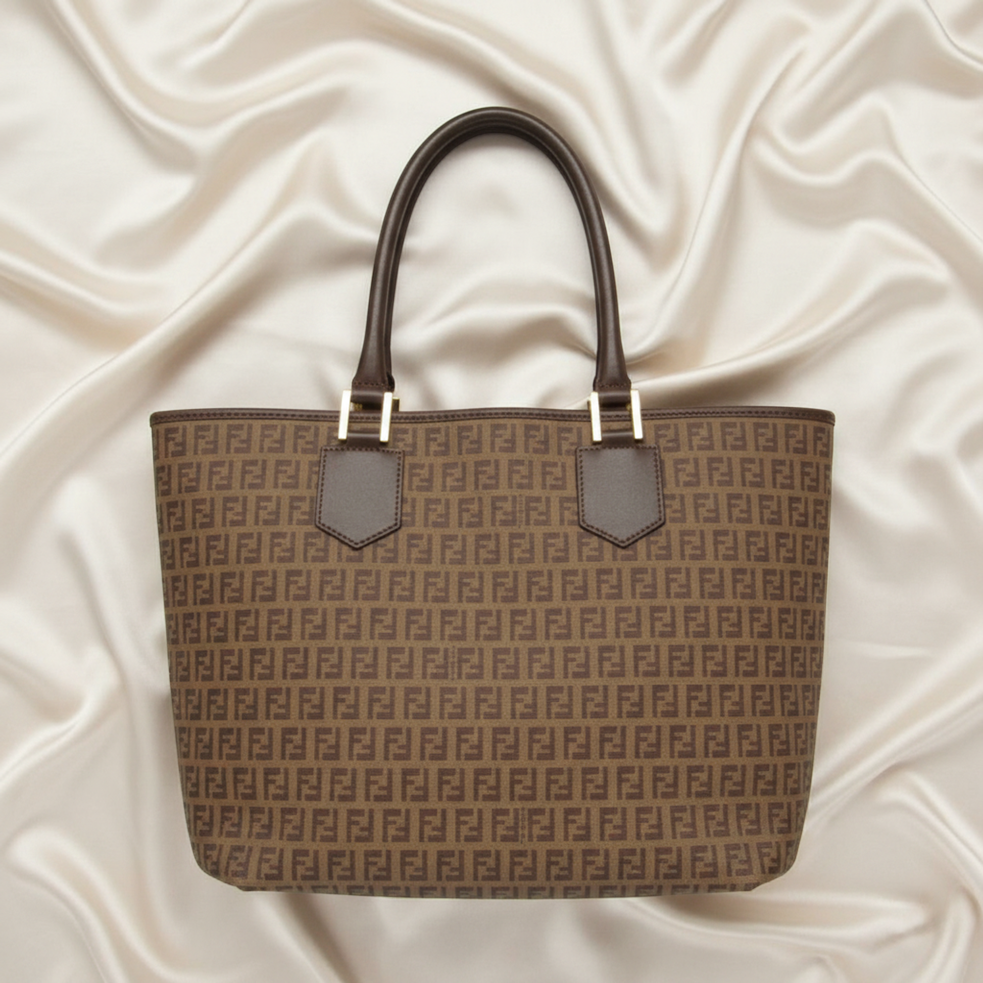 Fendi Zucchino 8BH240 Women's Leather,PVC Tote Bag Brown,Light Brown