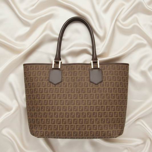 Fendi Zucchino 8BH240 Women's Leather,PVC Tote Bag Brown,Light Brown