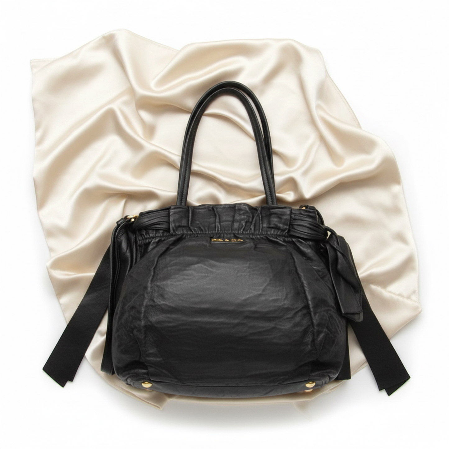 Prada Side Bow BN1760 Women's Nappa Leather Handbag,Shoulder Bag Black,Nero