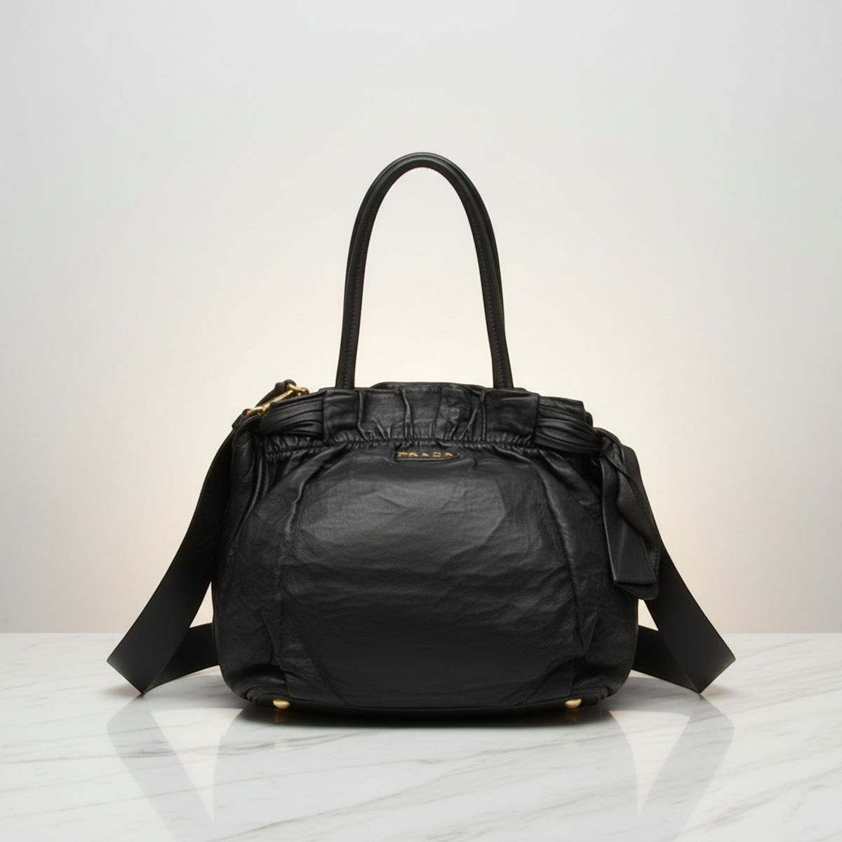 Prada Side Bow BN1760 Women's Nappa Leather Handbag,Shoulder Bag Black,Nero