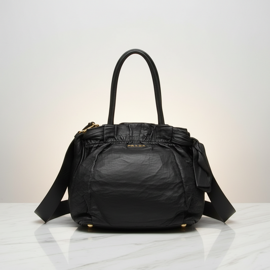 Prada Side Bow BN1760 Women's Nappa Leather Handbag,Shoulder Bag Black,Nero