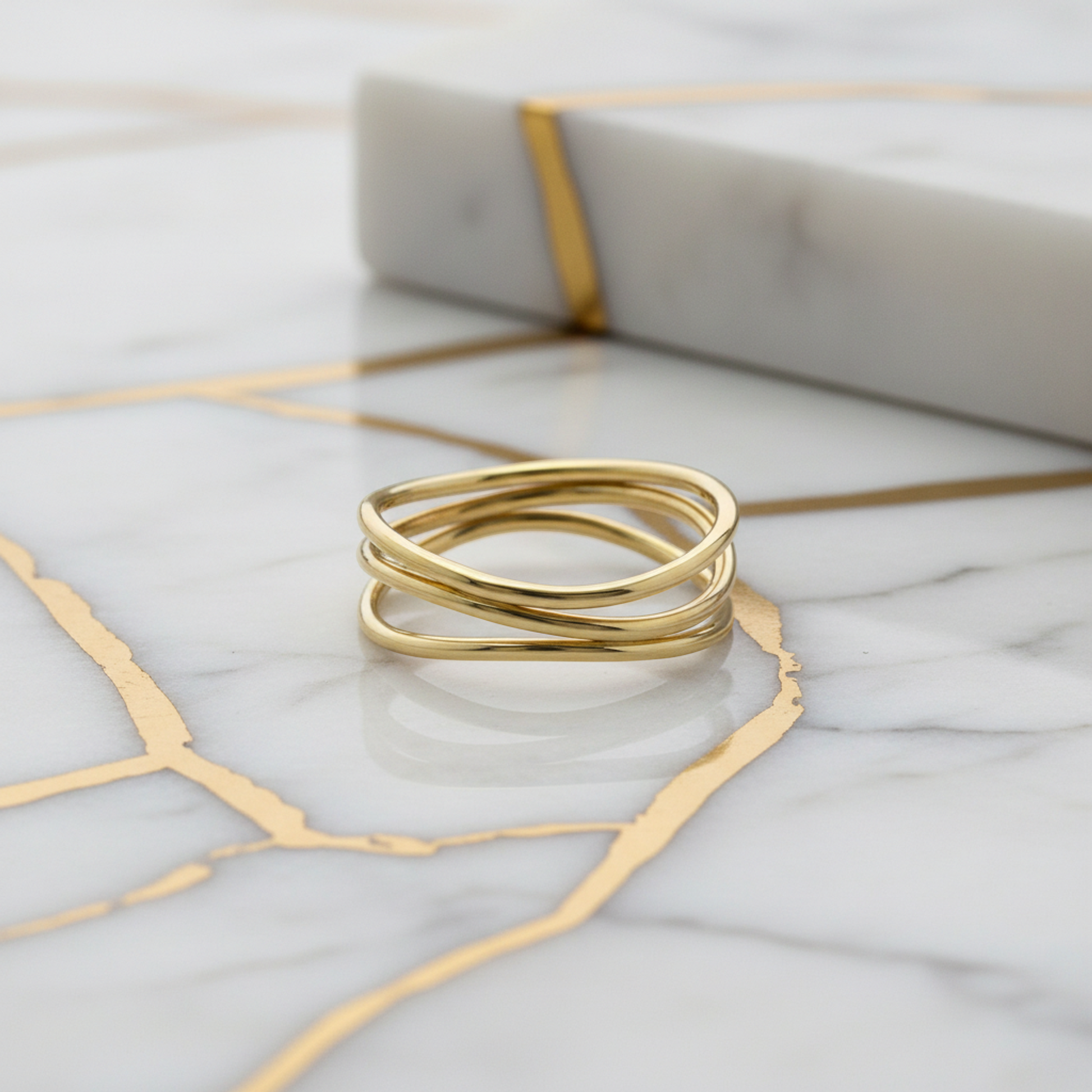 Tiffany Wave 3-Row Ring Yellow Gold (18K) Fashion No Stone Band Ring Gold