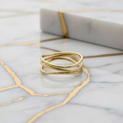 Tiffany Wave 3-Row Ring Yellow Gold (18K) Fashion No Stone Band Ring Gold