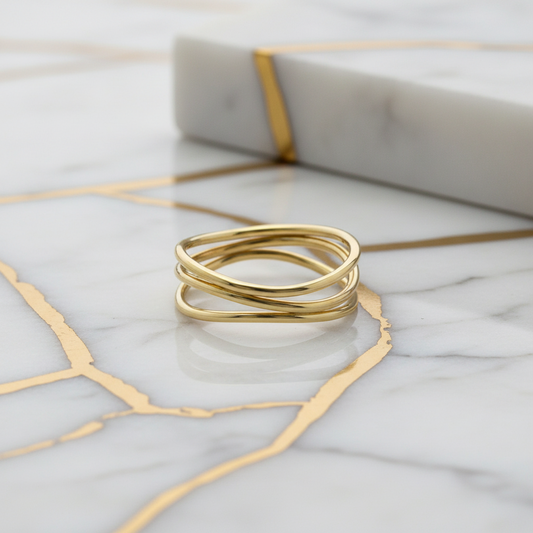 Tiffany Wave 3-Row Ring Yellow Gold (18K) Fashion No Stone Band Ring Gold