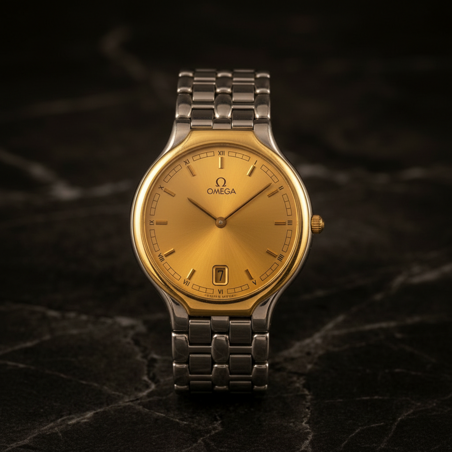 OMEGA De Ville K18 Gold Steel Quartz Mens Watch 196.0316 Polished