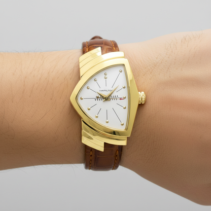 HAMILTON Ventura Gold Plated Leather Quartz Ladies Watch H24101511