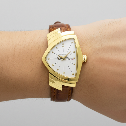 HAMILTON Ventura Gold Plated Leather Quartz Ladies Watch H24101511